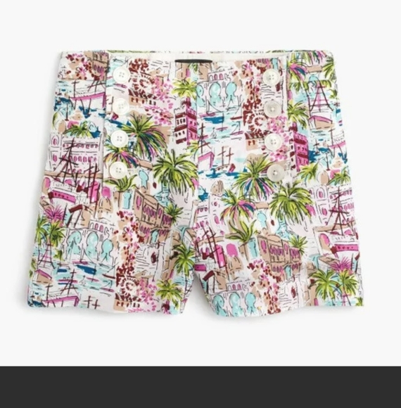 NEW J. Crew Sz 10 Linen-Tencel sailor short harbor print high waist buttons - Picture 5 of 5